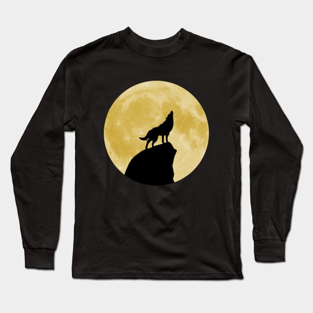 Wolf Howling at the Moon Long Sleeve T-Shirt by RockettGraph1cs